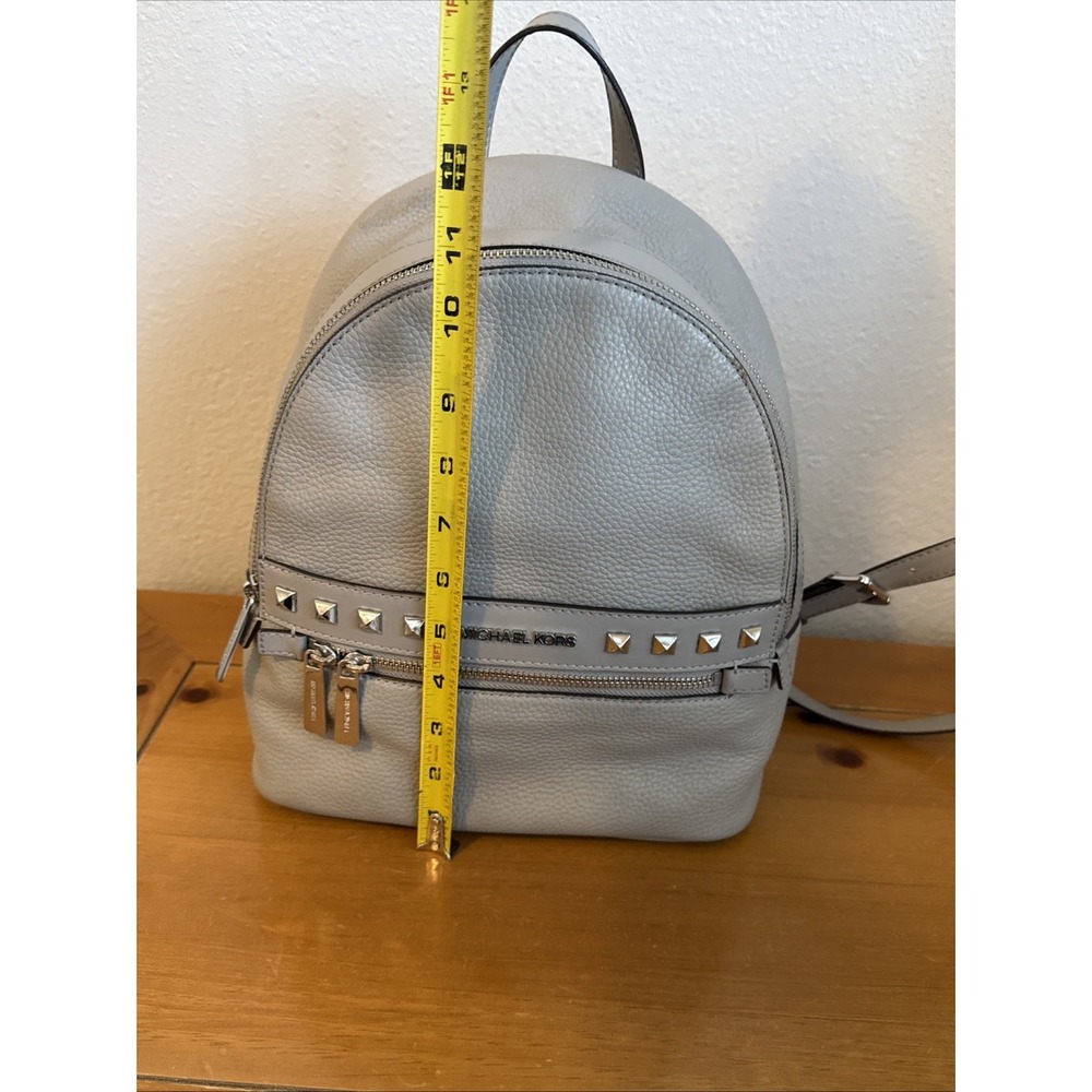Michael Kors Rhea Medium Studded Grey Leather Backpack - Picture 12 of 14